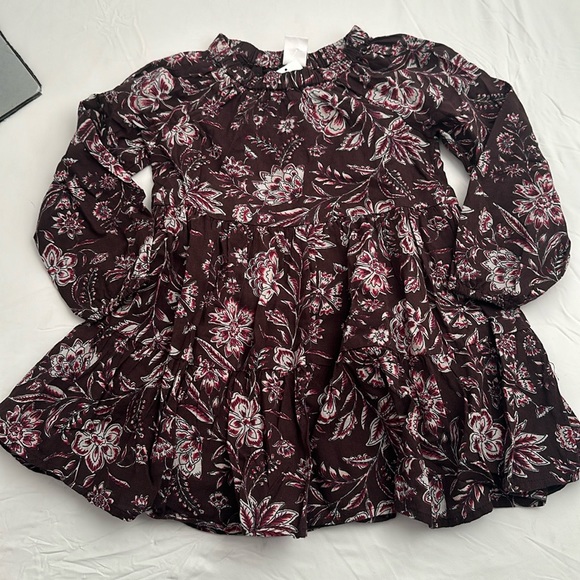 Gap brown purple gray floral print tiered long sleeve dress - Picture 1 of 7